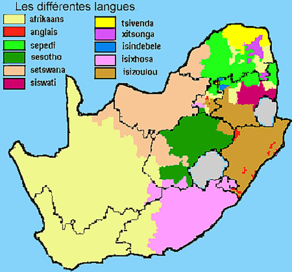 carte repartition langues de l'afrique du sud