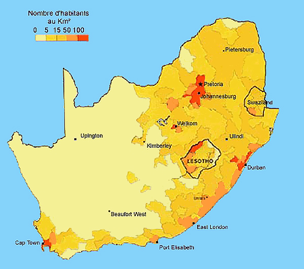 carte densité Population afrique du sud