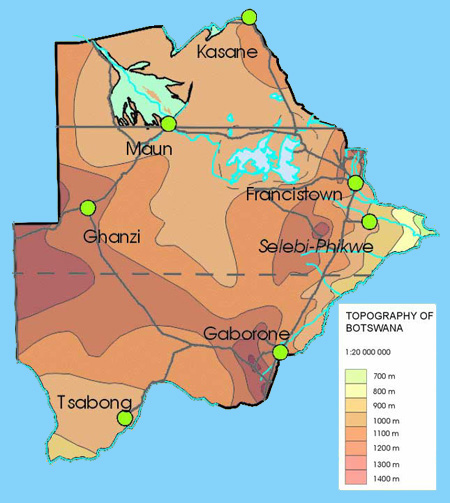 Relief Map of Botswana