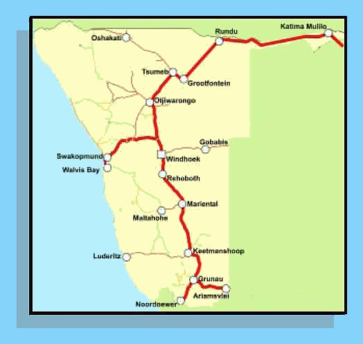 carte des bus en Namibie