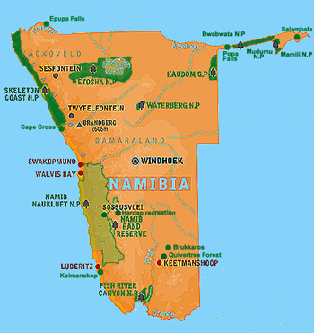 map of national Parks & Nature reserves of Namibia