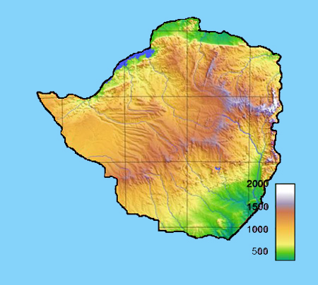 Carte du relief Zimbabwe