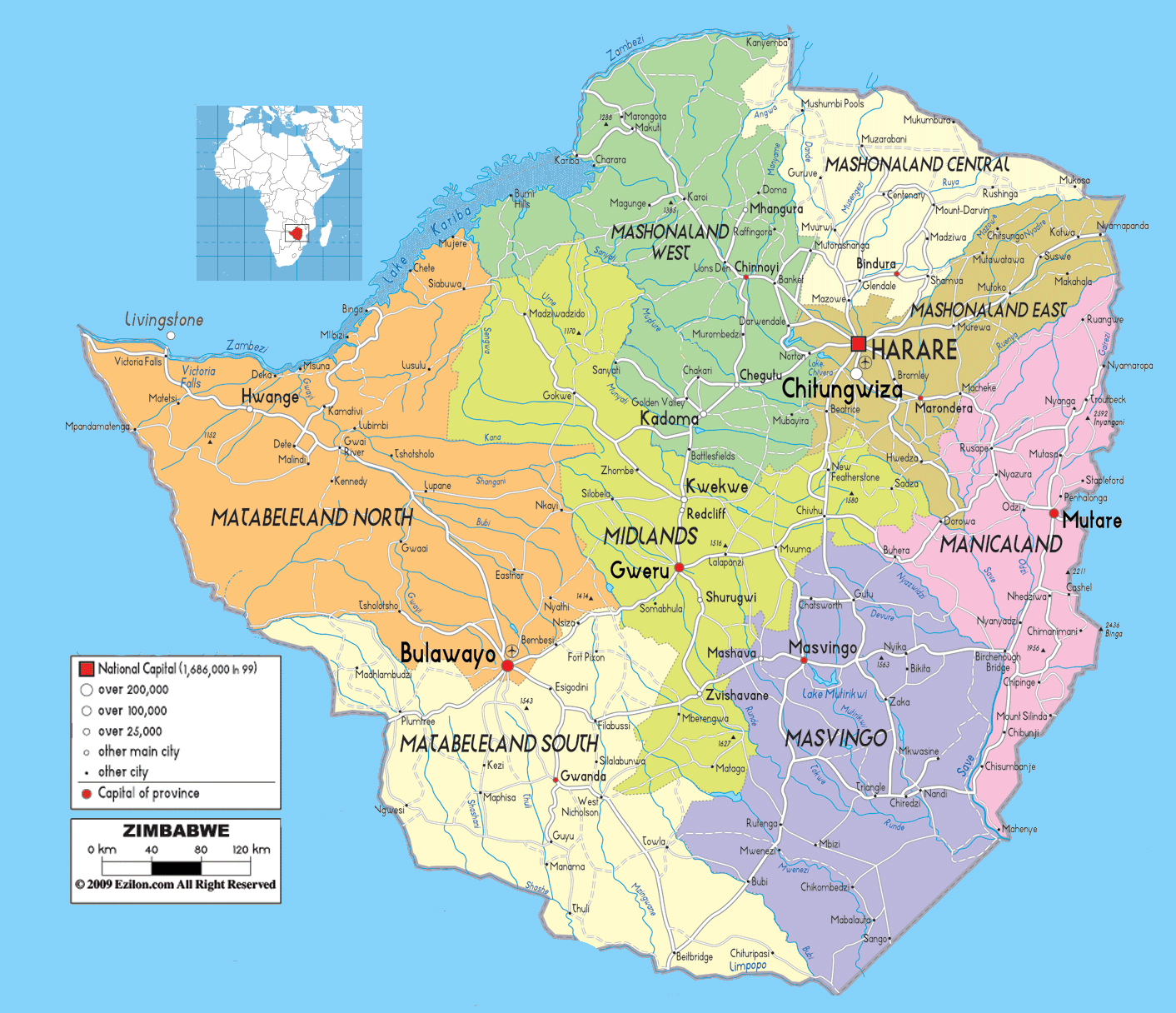 carte du zimbabwe